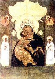 Волоколамская икона Божией Матери с предстоящими митр. Геронтием и Киприаном