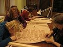 Moscow worshippers embroider a cover for the tomb of St. David of Gareji