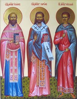 Икона святых новомучеников Ефрема Селенгинского, Иоанна Восторгова и Николая Варжанского