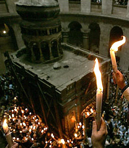 The Holy Edicule after the descent of the Holy Fire