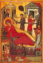 Рождество Богоматери. Икона, ГТГ Сер. 14 в., Новгород