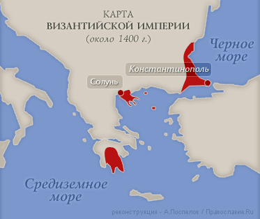 Карта Византийской империи к 1400 г.