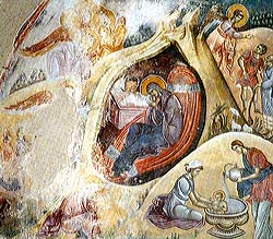 Рождество Христово.Фреска в ц. Иоакима и Анны в Студенице,Сербия.