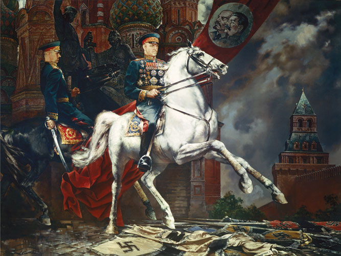 Сергей Присекин. Маршалы Советского Союза Г. К. Жуков и К. К. Рокоссовский на Красной площади 24 июня 1945 года. 1985 г. Холст. Масло