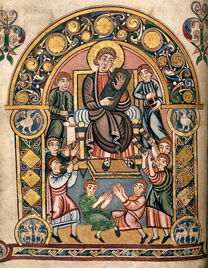 King and Prophet David the Psalmist.Miniature, British Library.