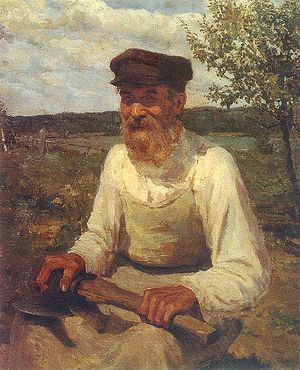 Загрузить увеличенное изображение. 528 x 651 px. Размер файла 129911 b.
 И.Глазунов. Старик с топором. 1950