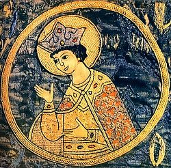 St. Eudocia-Euphrosyne of Moscow. Embroidery detail from a hierarchical vestment. Novgorod.