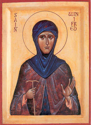 Icon of St. Winifred, painted by a modern Orthodox iconographer.