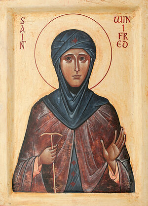 Icon of St. Winifred, painted by a modern Orthodox iconographer.