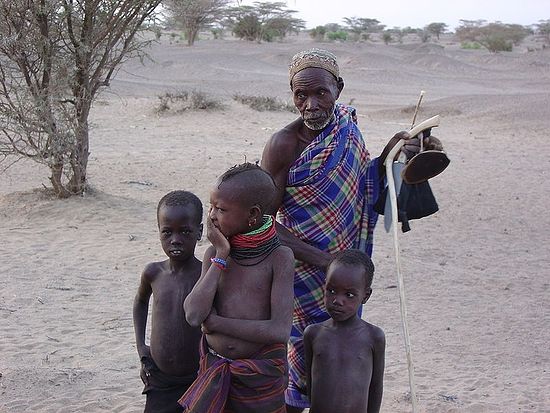 Turkana man and children.