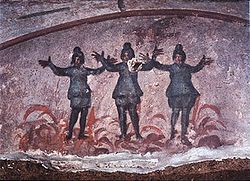 Анания, Азария и Мисаил; раннехристианская катакомбная фреска