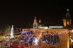  Church of The Nativity, Bethlehem, decorated with Christmas lights. (Photo: AP/Nasser Shiyoukhi)