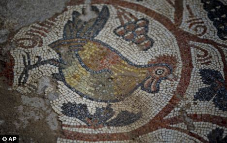 chicken mosaic Hirbet Madras, central Israel