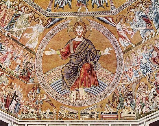 Christ the Pantocrator and the Last Judgment, 1300. Mosaic in the baptistry of San Giovanni, Florence, Itary. 