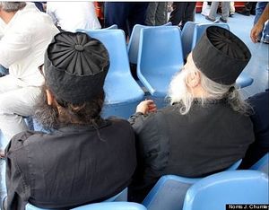 Monks on the ferry to Mt. Athos. Photo: Norris J. Chumley