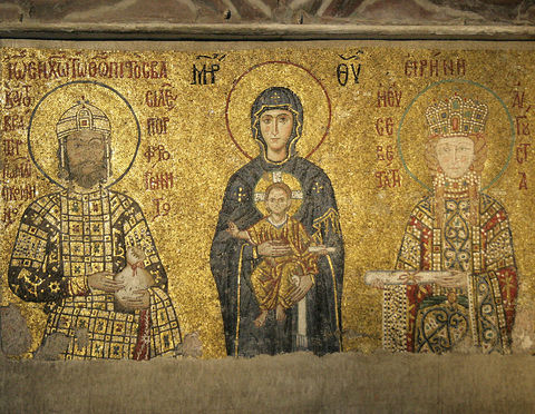 Emperor John II Comnenus and Empress Irina, before the Mother of God and Infant. Hagia Sophia.