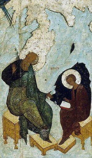 St. John the Theologian dictating Revelations to St. Procorus.