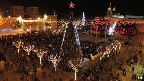 Christmas tree in Manger Square in Bethlehem (15 December)