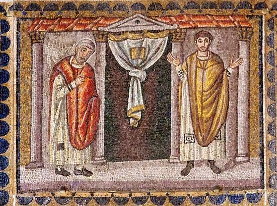 Мытарь и фарисей. Мозаика в Равенне