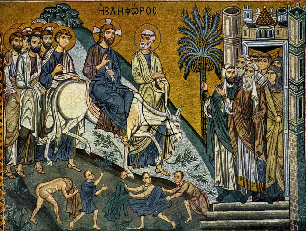 The Entry of the Lord into Jerusalem. Mid 7th c. mosaic, Capella Palatina, Palermo.