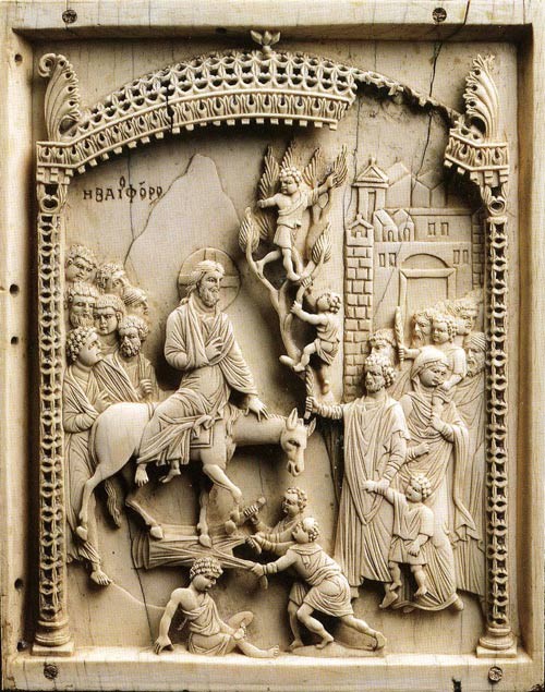The Entry of the Lord into Jerusalem. 10th c. ivory carving. Museum of Byzantine Art, Berlin.
