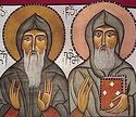 Преподобные Иоанн и Евфимий, основатели Иверского монастыря на Святой горе Афон, и третий игумен Иверский Георгий I