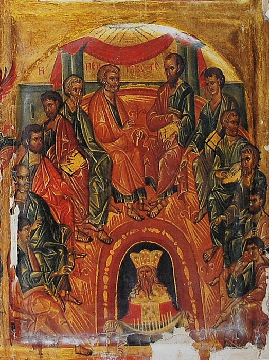 Пятидесятница. Фрагмент 4-х частной византийской иконы