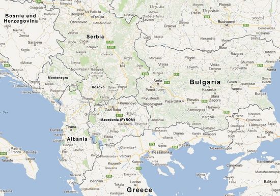 Republic of Macedonia and surrounding countries (Google Maps).
