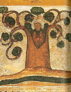 St. Paul of Obnora living in a linden tree. 17th c.