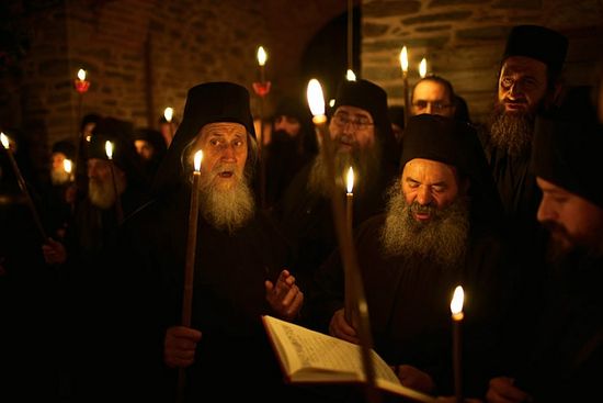 Athonite night service. Photo: Trevor Dav/National Geographic