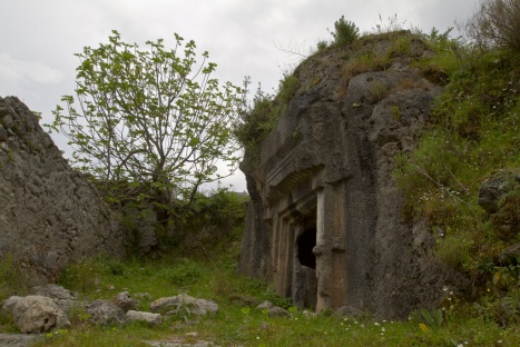 Entrance to a cave in the abandoned Greek village in Kayaköy. 
