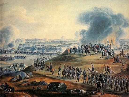 Бородинское сражение 26 августа 1812 г. Акварель неизвестного художника. 1-я четверть XIX в. Фрагмент