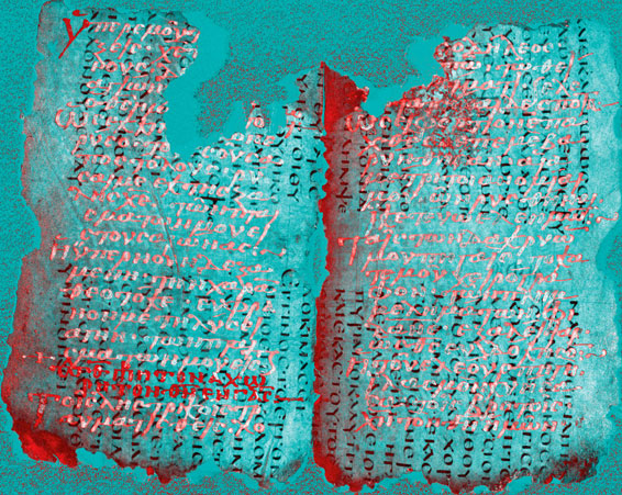 Spectral imaging reveals the hidden text on the medieval palimpsests. Copyright St Catherine’s monastery of the Sinai. Used with permission