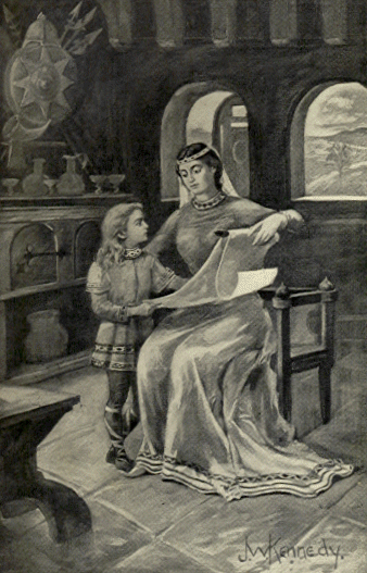 Королева Осбурга читает книгу своему сыну Альфреду