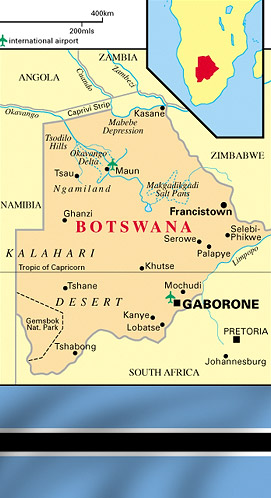 Ботсвана. Карта страны и ее флаг