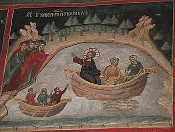 Христос учит народ. Фреска. Монастырь Сучевица (Румыния). Фото Игоря Зыбина / Православие.Ру