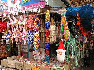 Christmas ornaments for sale in Kerala, India.