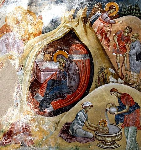 Рождество Христово. Фреска. Монастырь Студеница. Сербия