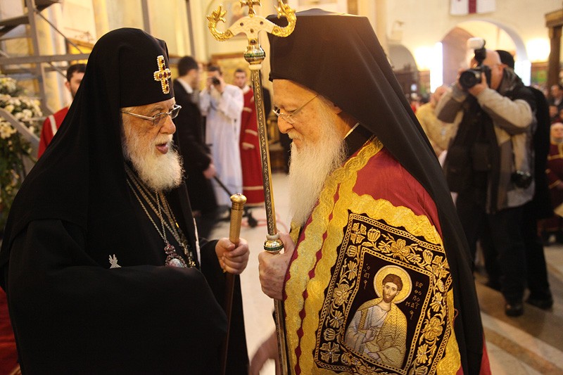 Патриархи Грузинский Илия II и Константинопольский Варфоломей. Фото: Заза Мамулашвили