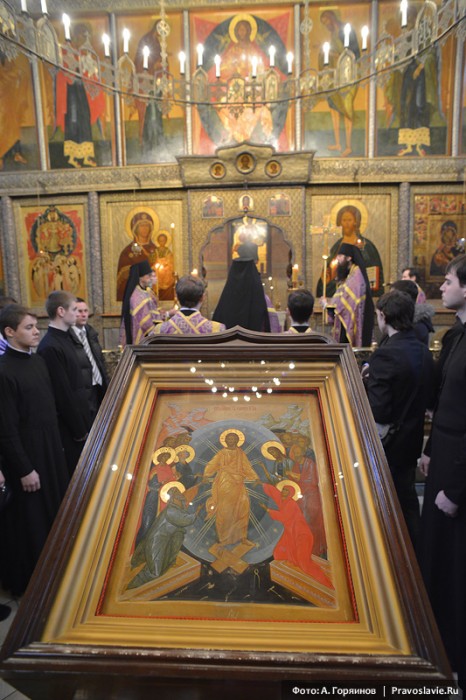 Патриаршая служба в Сретенском монастыре накануне недели Торжества Православия.  Фото: А. Горяинов / Православие.Ru