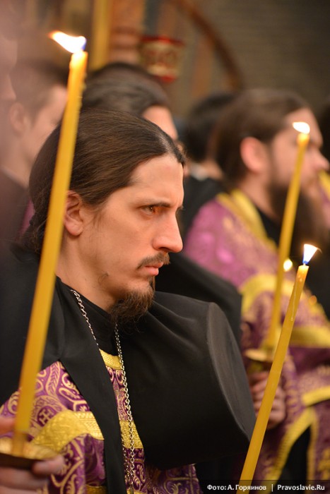 Патриаршая служба в Сретенском монастыре накануне недели Торжества Православия.  Фото: А. Горяинов / Православие.Ru