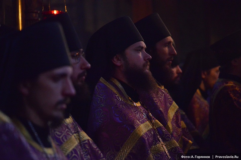 Патриаршая служба в Сретенском монастыре накануне недели Торжества Православия.  Фото: А. Горяинов / Православие.Ru