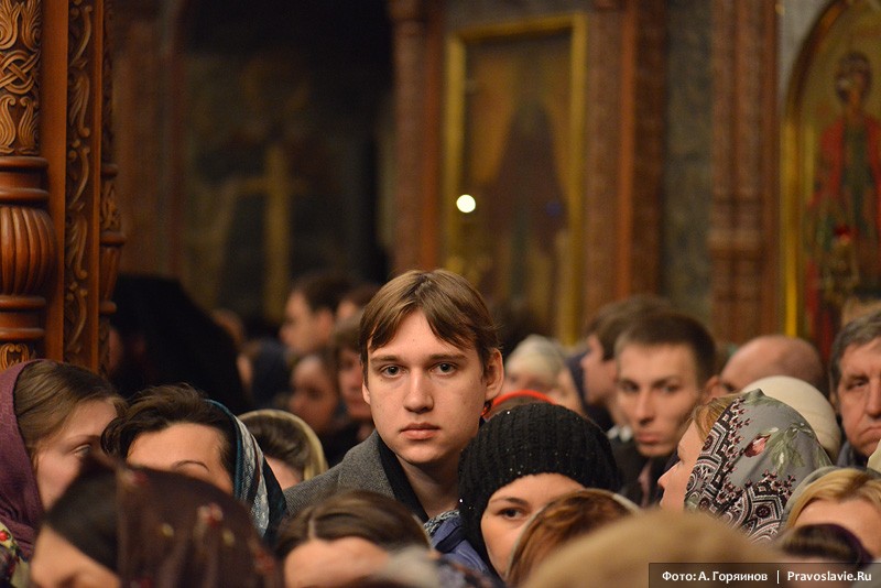 Патриаршая служба в Сретенском монастыре накануне недели Торжества Православия.  Фото: А. Горяинов / Православие.Ru