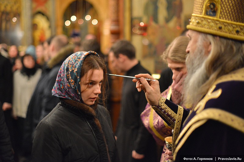 Патриаршая служба в Сретенском монастыре накануне недели Торжества Православия.  Фото: А. Горяинов / Православие.Ru