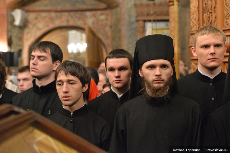 Патриаршая служба в Сретенском монастыре накануне недели Торжества Православия.  Фото: А. Горяинов / Православие.Ru