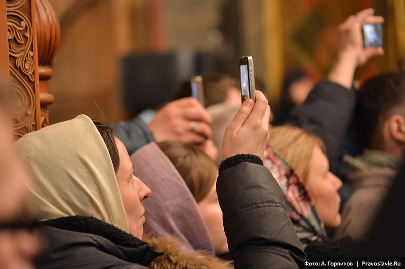 Патриаршая служба в Сретенском монастыре накануне недели Торжества Православия.  Фото: А. Горяинов / Православие.Ru