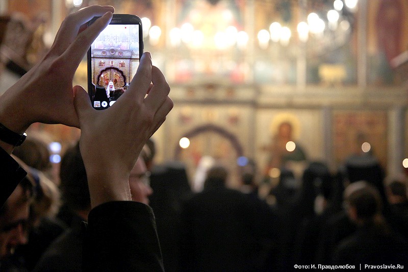 Патриаршая служба в Сретенском монастыре накануне недели Торжества Православия.  Фото: И. Правдолюбов / Православие.Ru