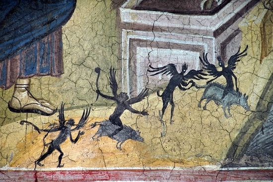 Исцеление Гадаринских бесноватых. XIV в. Фрагмент фрески