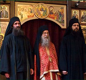 Иеромонах Паисий, игумен Василий и монах Нил. Скит св. Спиридона