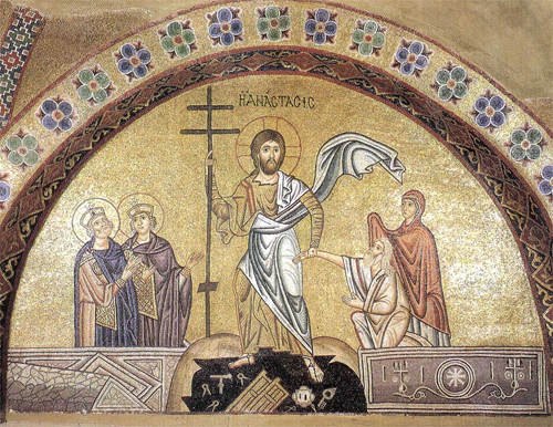 The Resurrection of Christ. Mosaic from the church of the monastery of St. Luke in Phocis (Hosios Loucas). XI century.